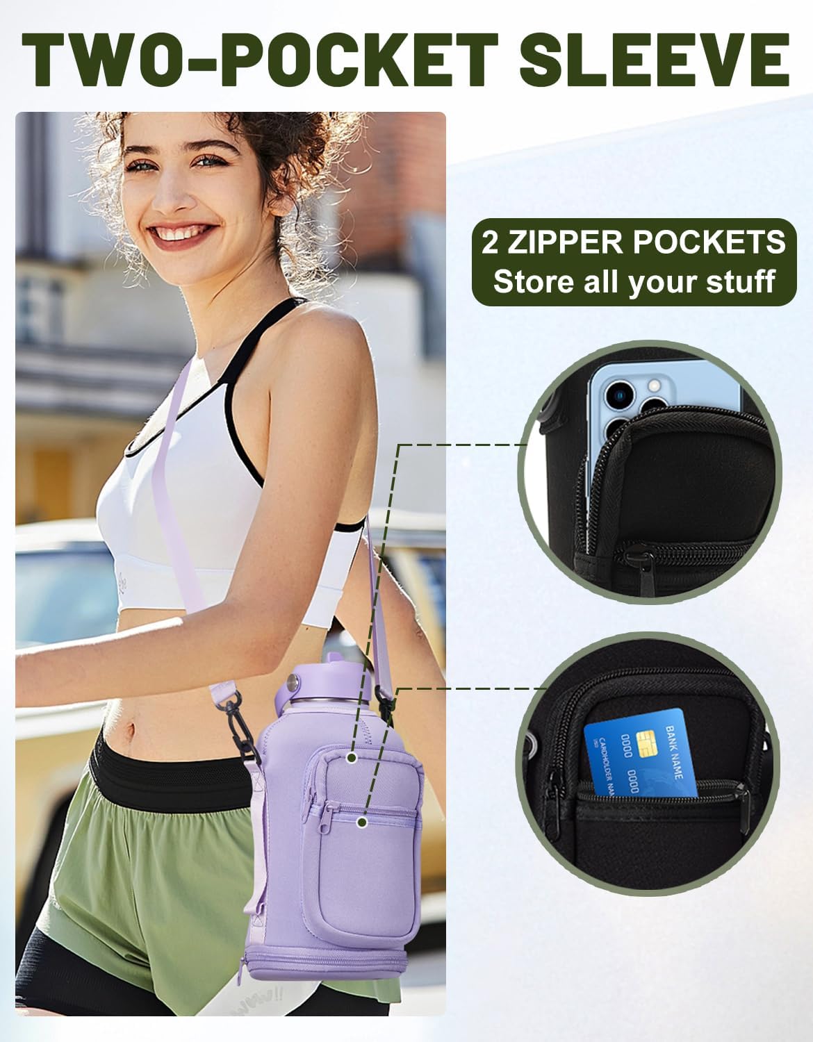 Half Gallon Water Bottle Insulated - 64 oz Water Bottle with Carrying Sleeve, Paracord Handle, Straw Spout Lid, Leak-proof Metal Hydro Water Jug for Workout Sport Hiking Gym, Purple Big Flask Thermo