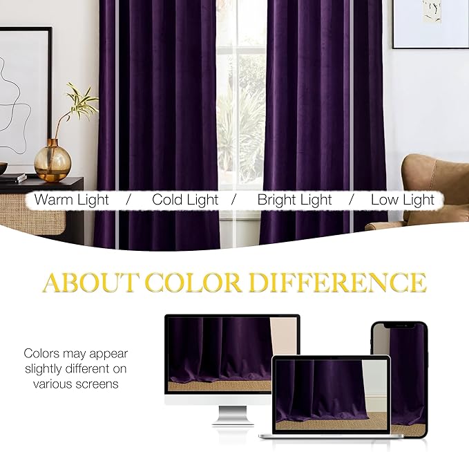 NICETOWN Purple Velvet Curtains and Drapes, Extra Long Elegant Wall Backdrop - Image 4