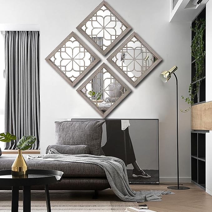 Wocred Set of 4 Mirrors Square Wall Mirror, Gorgeous Rustic Farmhouse Accent - Image 3