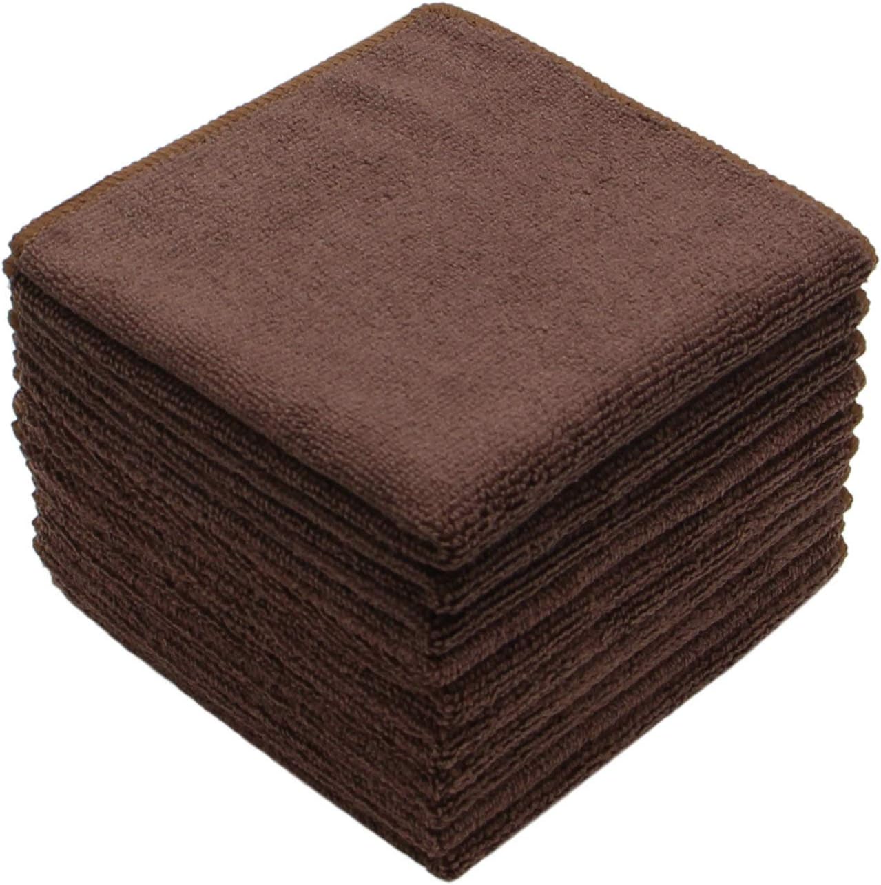 Microfiber Dish Cloths Fast Drying Kitchen Cleaning Cloth Dish Rags Dust Cloths Ultra Absorbent Lint Free Washcloths 12inch x 12inch 10 Pack Brown