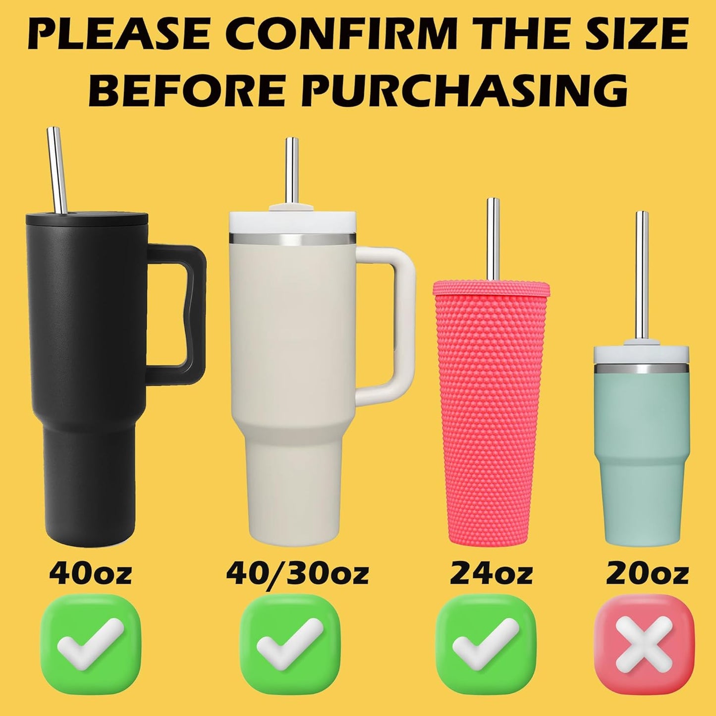 6 Pack 12 Inch Reusable Metal Stainless Steel Straight Straw,with 6Silicone Tips and 2Cleaning Brush for Simple Modern 32,40oz Tumbler,40oz Stanley, 24 oz Starbucks Cup(8mm Silver)