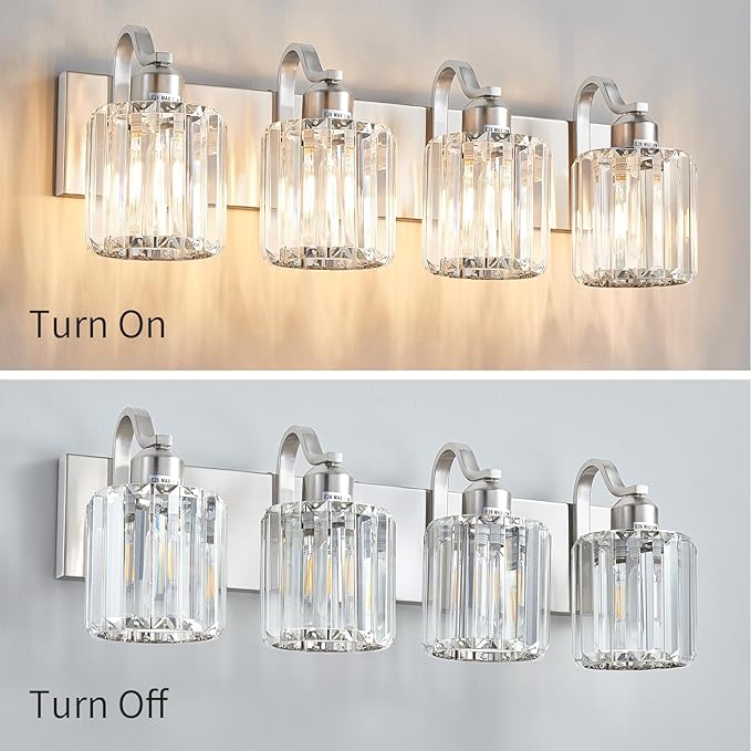 4 Lights Brushed Nickel Vanity Light Crystal Wall Light Bathroom Light Fixtures - Image 6