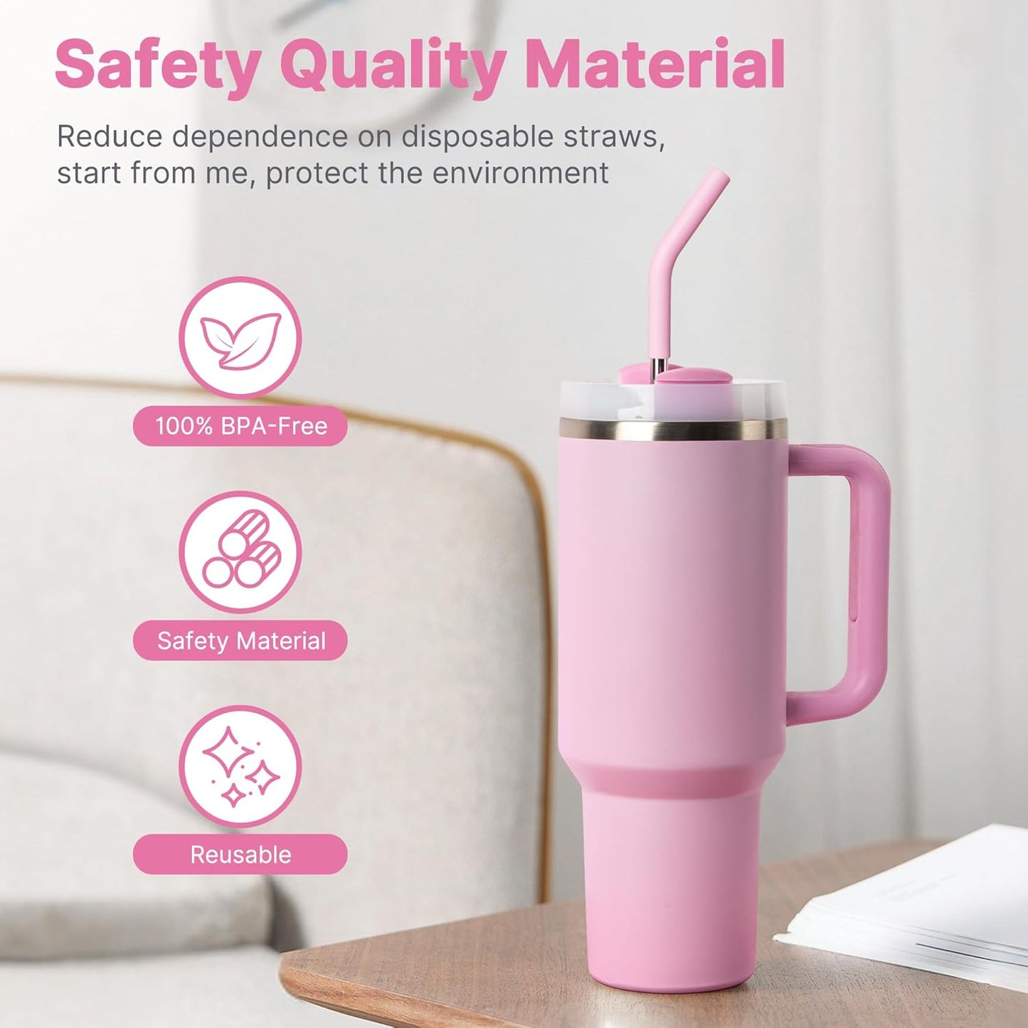 Metal Straw Reusable for Stanley Cup 40 oz Tumbler, Stainless Steel Replacement Straight Straw for Simple Modern, Meoky, Owala Tumbler for 40 oz Tumblers, Cleaning Brush, 1 Portable Bag