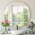 Gold Round Mirror, 28 Inch Gold Circle Mirror, Metal Frame Round Wall Mounted by Mfring