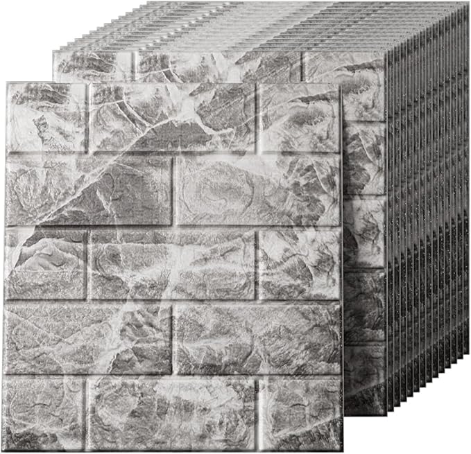 3D Wall Panels Peel and Stick in Grey White，20 PCS XPE Foam 3D Wallpaper by Greymond