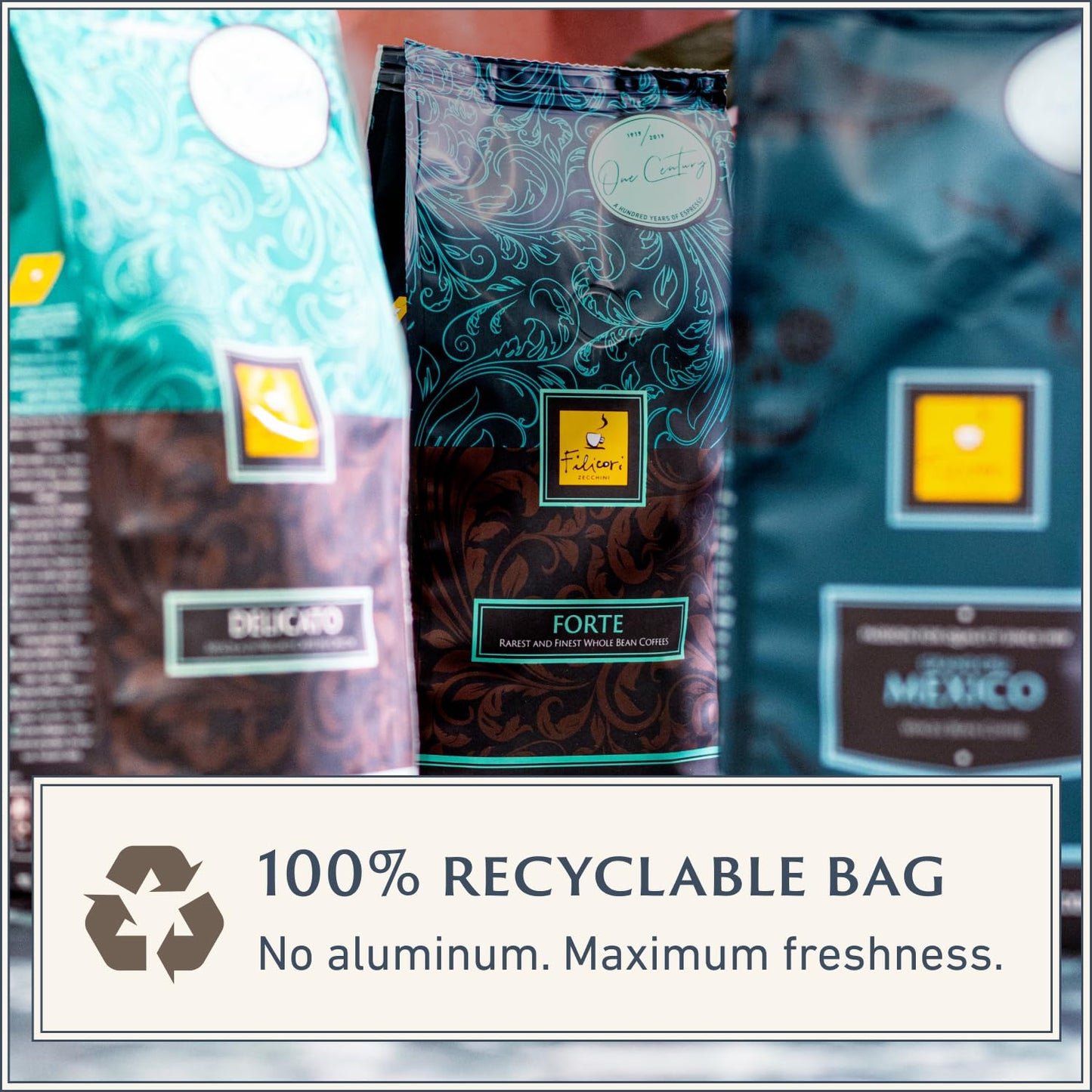 Filicori Zecchini Italian Espresso Beans – Whole Bean Coffee, Bold Dark Roast Arabica & Robusta Blend – Slow Roasted – Forte 2.2lb Bag