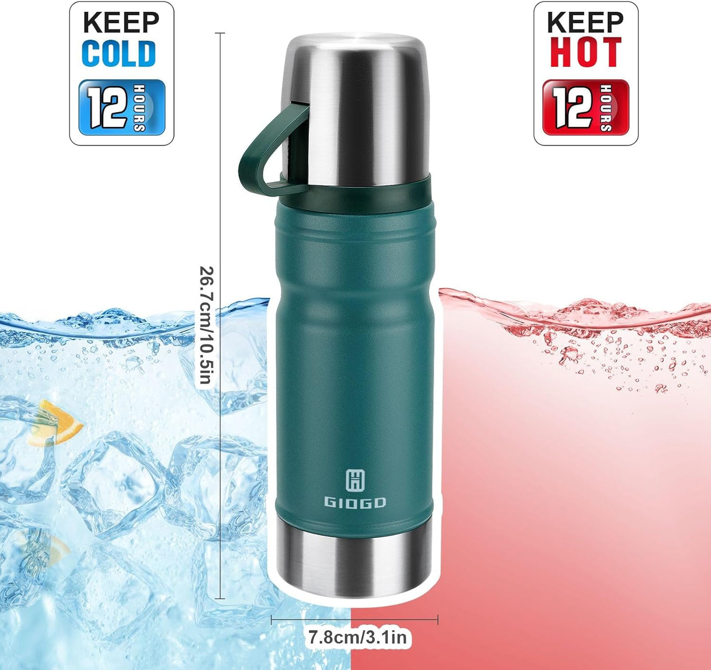 Vacuum Insulated Water Bottle Thermo Water Flask with Cup 680ml/23oz Stainless Steel Thermal Water Bottles Thermo for Hot and Cold Drinks Coffee Water(Blue,Single)