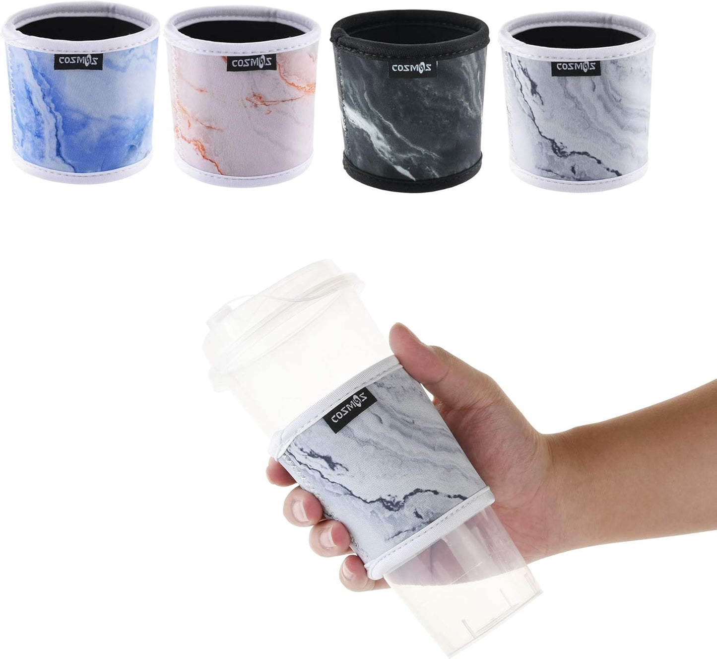 CM Reusable Coffee Mug Sleeve Cover Coffee Cup Sleeve Cover Heat Resistant Neoprene Insulator Sleeve for Coffee Tea Hot Cold Beverage (Marble Patterns (4 Pcs))