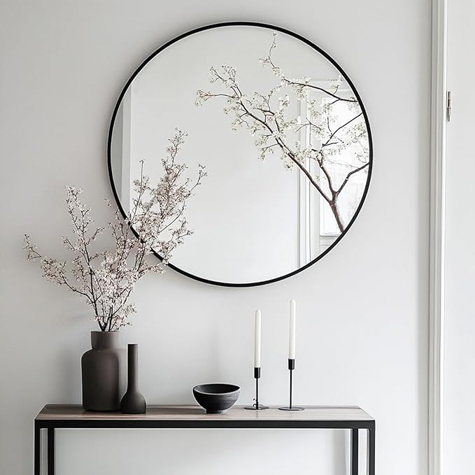 Oruii Black Circle Mirror, 22 inch Round Mirror Metal Frame, Living Room - Image 5