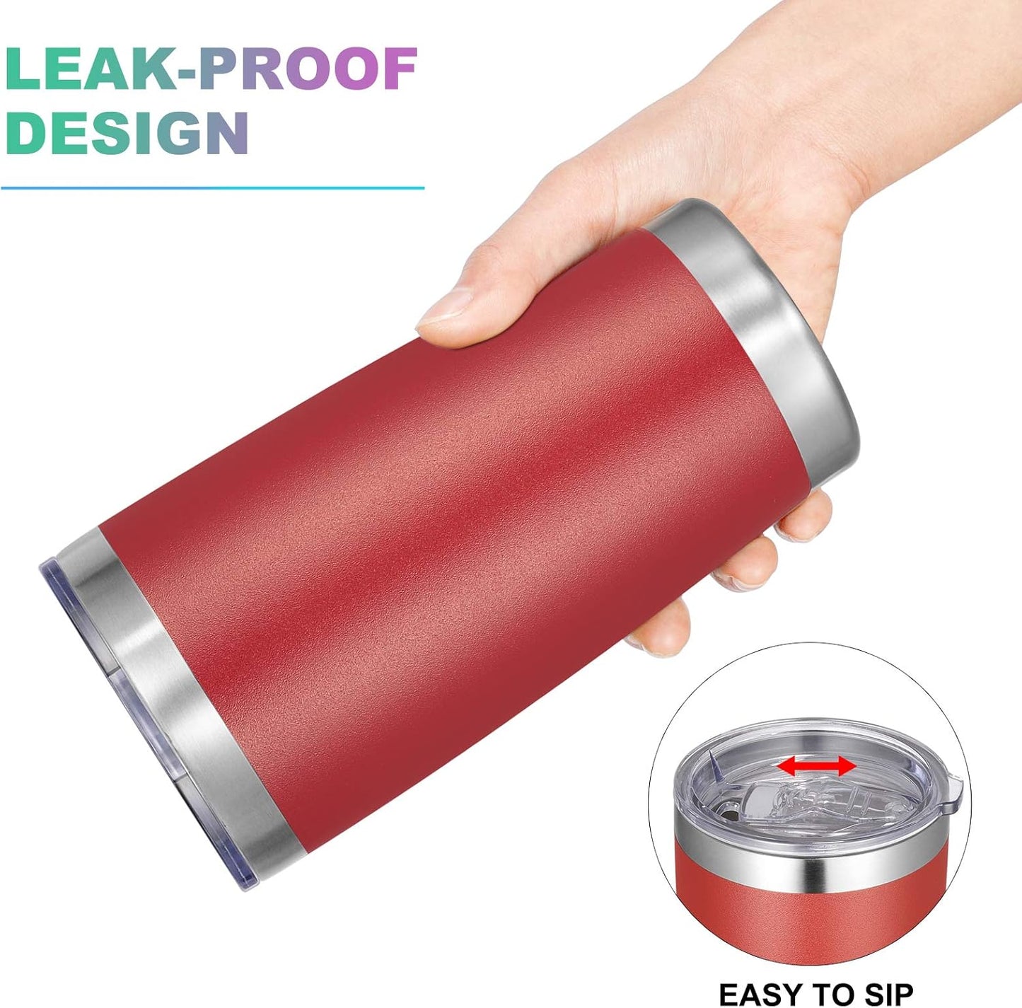 VEGOND 20oz Tumbler with Lid and Straw Stainless Steel Tumbler Cup Bulk Vacuum Insulated Double Wall Travel Coffee Mug Powder Coated Coffee Cup(Powder Red 6 Pack