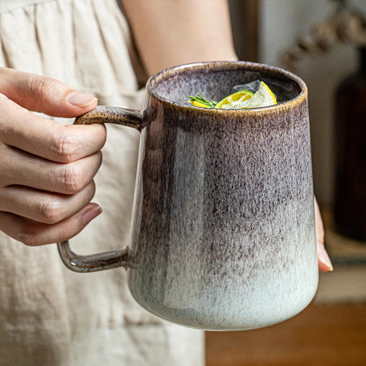 Large 24 oz Ceramic Coffee Mug with Large Handle, Vintage Coffee Cup, Extra Big Tea Cup for Office and Home, Dishwasher and Microwave Safe, Starry Purple