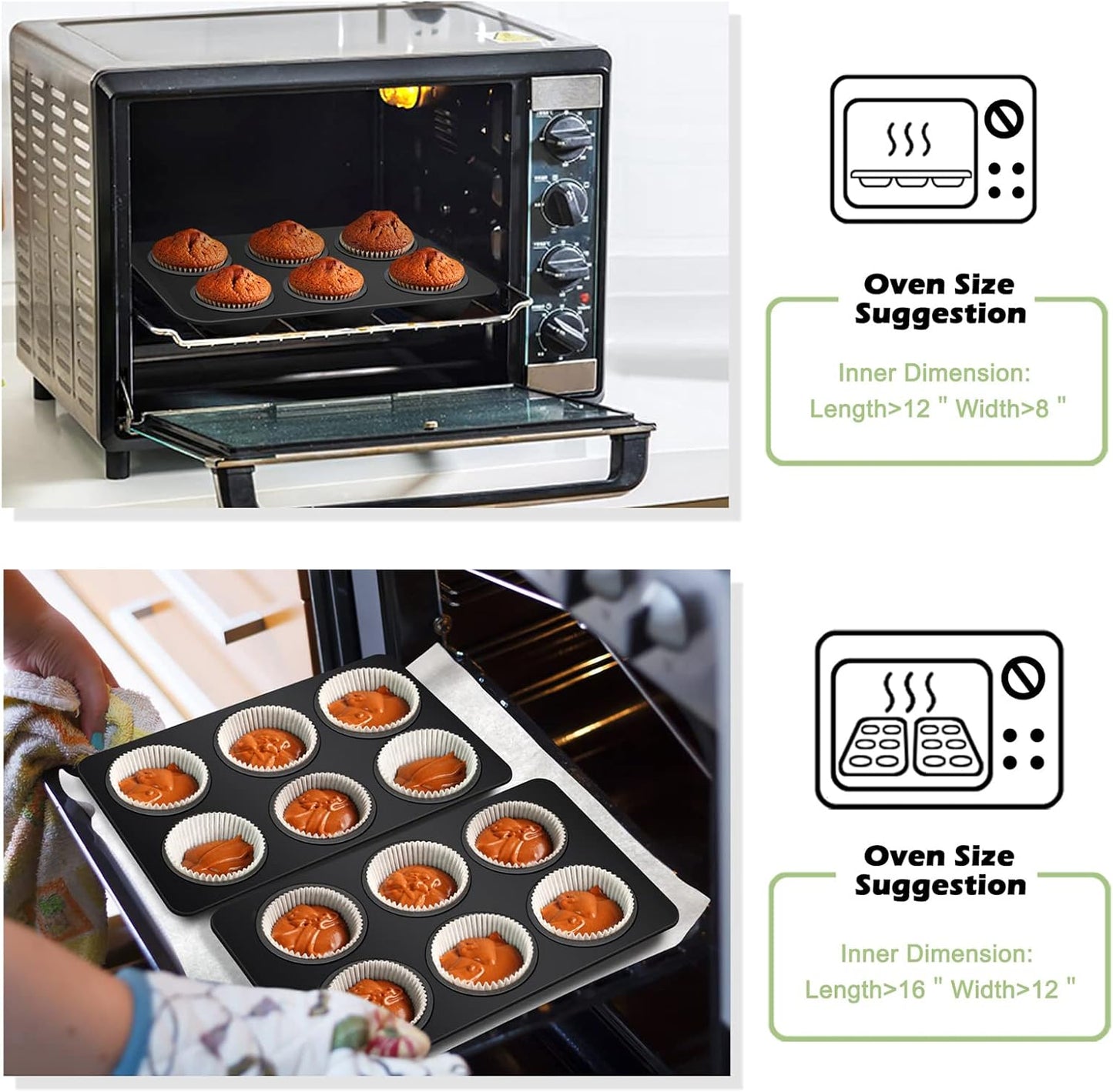 TeamFar Muffin Pan, 6 Cup Muffin Tin Cupcake Pan Tray with Nonstick Coating and Stainless Steel Core, for Home/Kitchen Baking, Healthy & Heatproof, Release Easily & Easy Clean, Set of 3