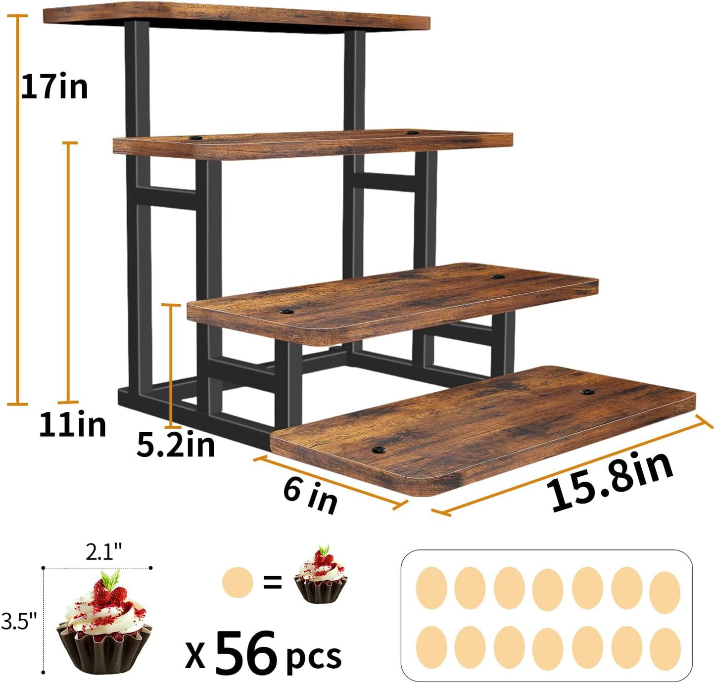 Lily Cupcake Stand for 50 Cupcakes, 2 PACK Wooden Dessert Table Display Set for Wedding Cupcake Tower, Stepped Tiered Tray Stand 4 Tier Risers Display Stands Serving Trays for Party Market Display