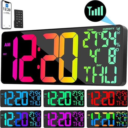 11 RGB Color Changes Large Digital Wall Clock/Bluetooth Auto Time Sync by Xflyee
