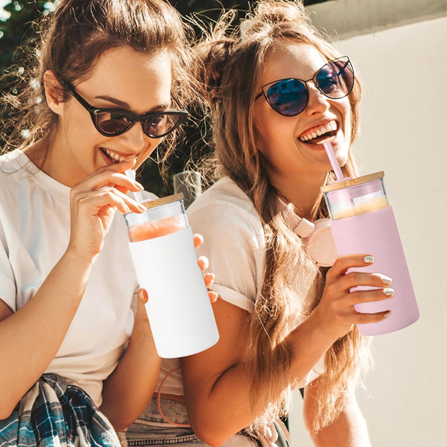 Tronco 20oz Glass Tumbler Glass Water Bottle Straw Silicone Protective Sleeve Bamboo Lid - BPA Free (Dot Bronze/ 1 Pack)