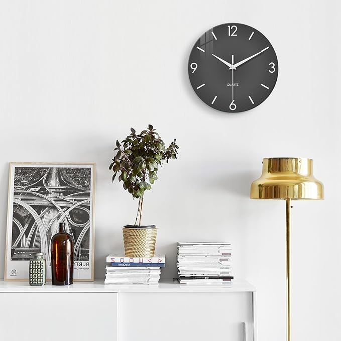XFM Modern Wall Clock 14 Inch Silent Wall Clocks Battery Operated Grey Simple - Image 3