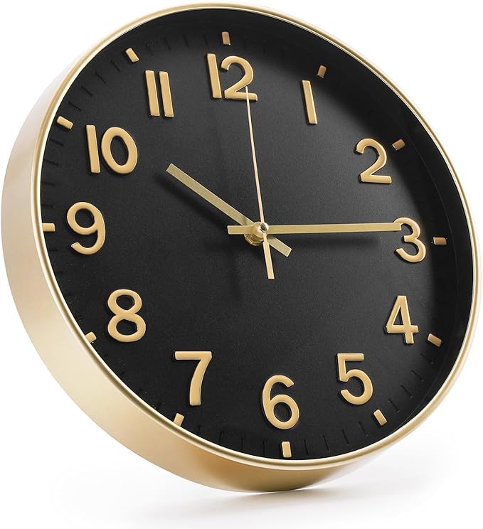 Wall Clock 12 Inch Black Modern Simple Quartz Decorative Clock Non-Ticking - Image 2
