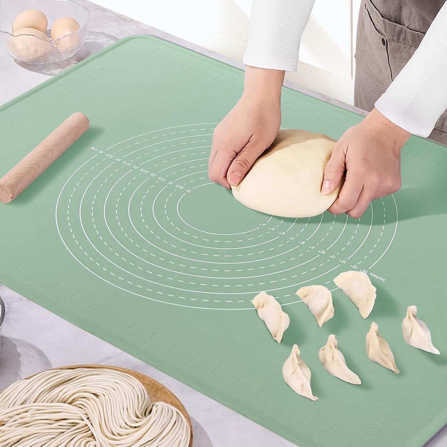28"X20" Silicone Baking Mat Extra Large Non-stick Pastry Mat with High Edge, Dough Rolling Board for Pastry, Macarons, Pies, Bread, Cookies, Pizza, Fondant, Pasta, Food Grade Silicone Baking Supplies