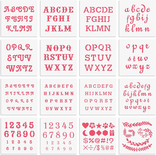 6x6in Alphabet Letter & Number Cookie Stencils for Royal Icing & Sugar Cookie Decoration - 16 Pcs Assorted Sizes