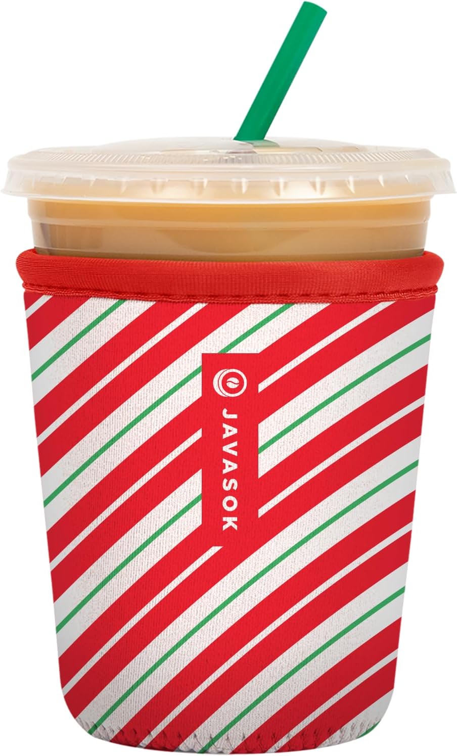 Sok It JavaSok Iced Coffee & Cold Soda Insulated Neoprene Cup Sleeve (Candy Cane Stripes, Small: 16-20oz)