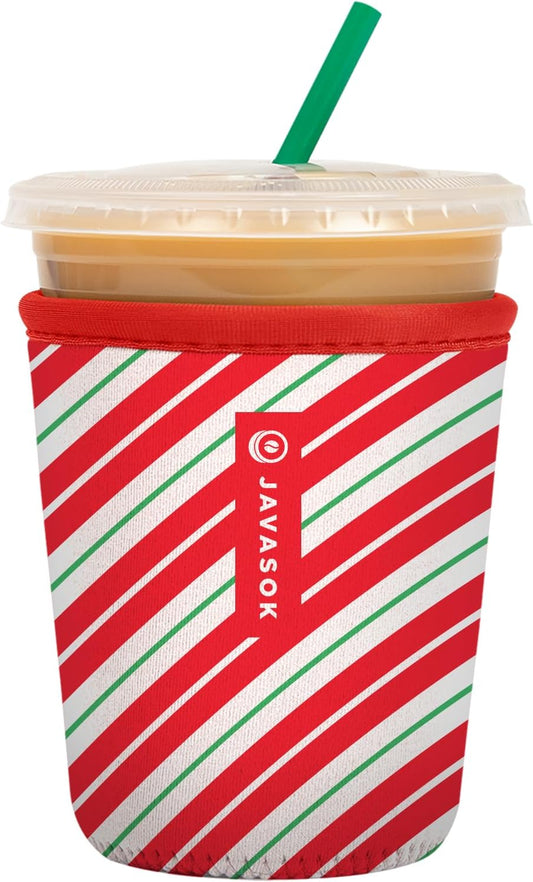 Sok It JavaSok Iced Coffee & Cold Soda Insulated Neoprene Cup Sleeve (Candy Cane Stripes, Small: 16-20oz)