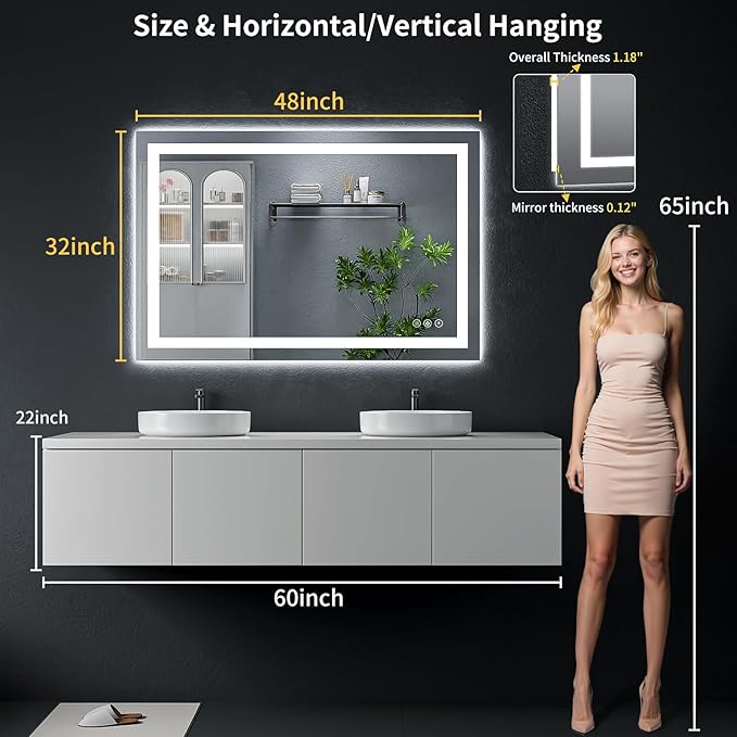 48" x 32" LED Bathroom Mirror - Image 8