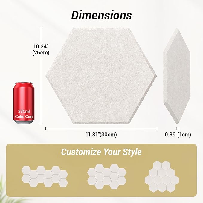 12 Pack High Density Hexagon Acoustic Panels, TONOR 12"x 10"x 0.4" Soundproof - Image 4