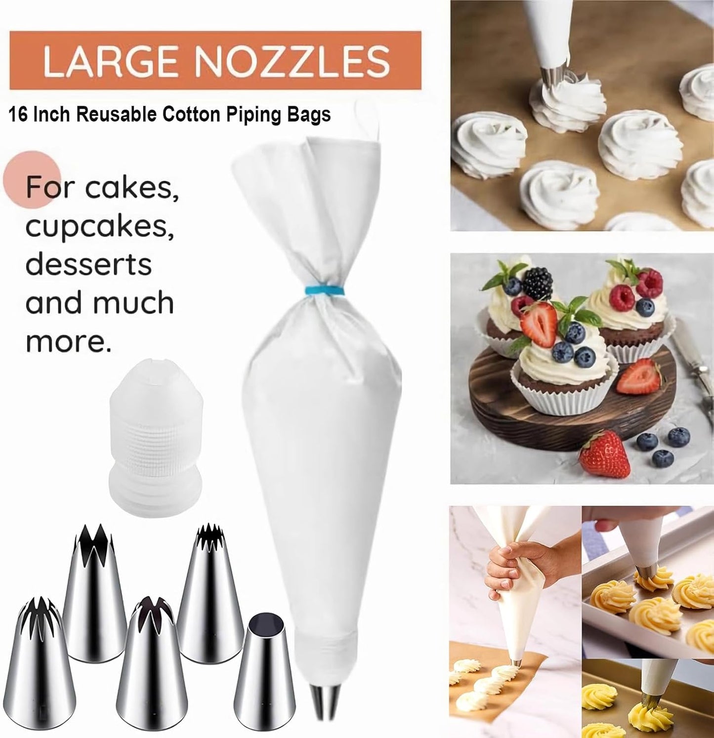 17 Pcs Extra Large Piping Tips,Stainless Steel Frosting Piping Kit,Professional Pastry Tips,Reusable Piping Bags and Decorate the frosting Nozzle,Frosting Icing Tips for Cupcakes, Cake,Cookie
