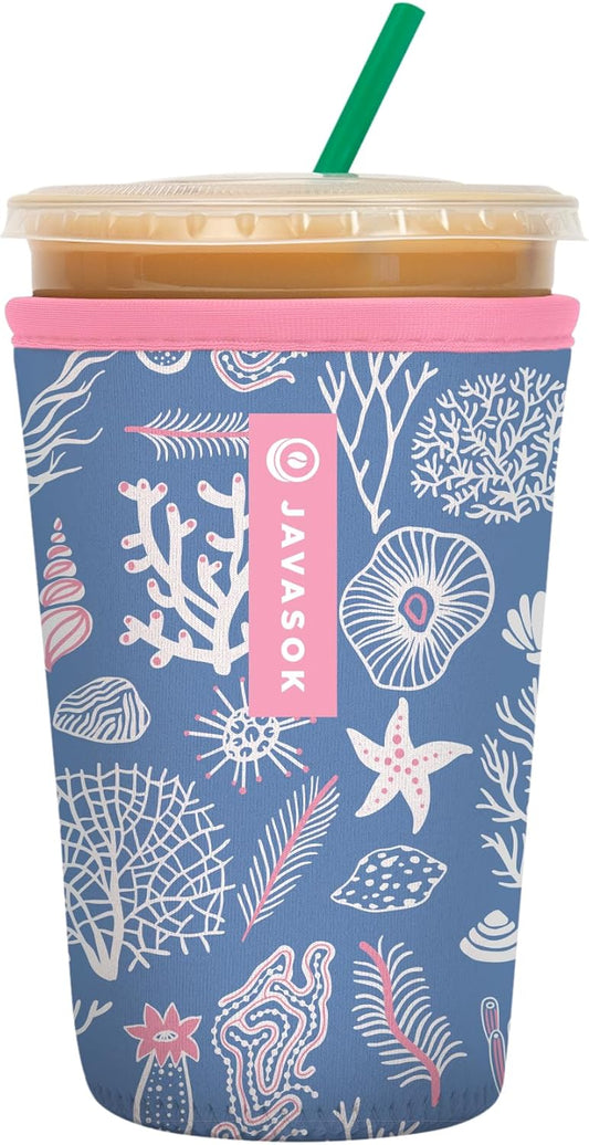 Sok It JavaSok Iced Coffee & Cold Soda Insulated Neoprene Cup Sleeve (Coral Exploring, Medium: 22-28oz)