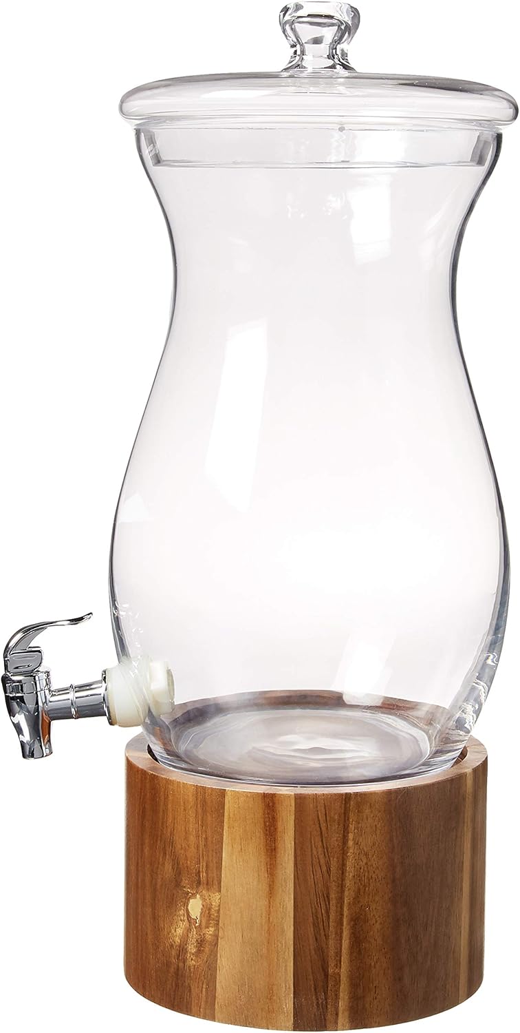 Style Setter 210767 Madera Beverage Dispenser, Clear, Wood Base, 1.6 Gallon