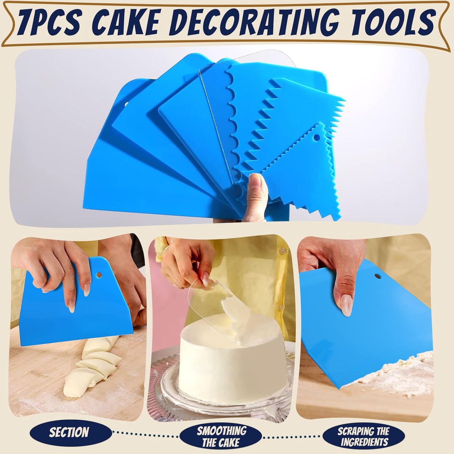 Teenitor Cake Scraper Cake Smoother, 7 Pcs Cake Tools Icing Scraper Cake Scraper Smoother Cake Icing Smoother Tool For Cake Decorating