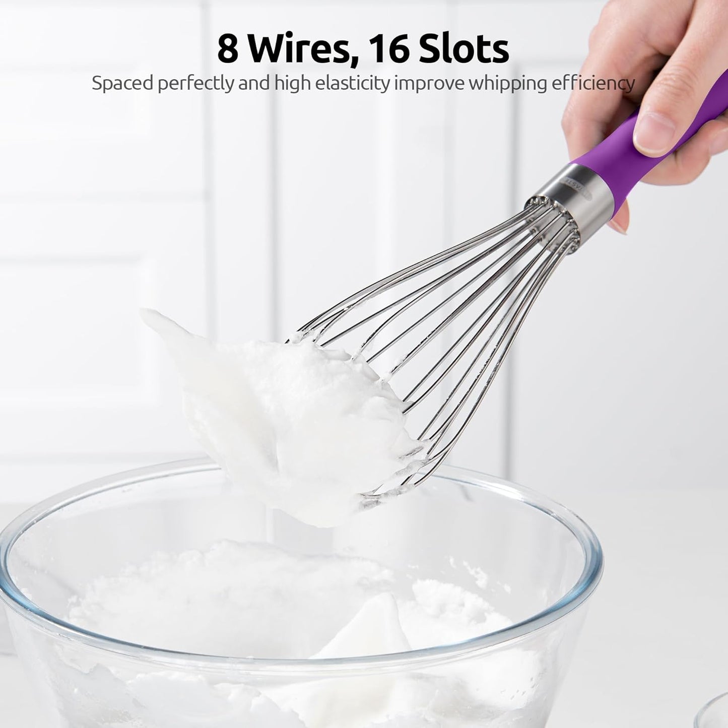 U-Taste Balloon Whisk for Cooking: 18/10 Stainless Steel Kitchen Wire Whisk, Medium Heavy Duty Egg Beater, Manual Baking Mixing Tool with 8 High Flex Wires for Stirring, Blending Sauce (Purple)