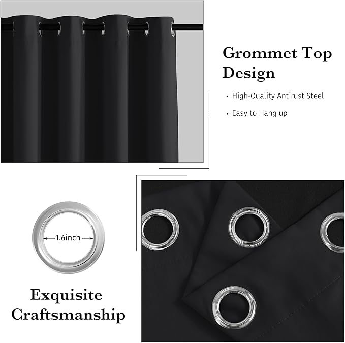 RYB HOME Extra Wide 100% Blackout Patio Door Curtain 96 inch Long, Grommet Room - Image 7