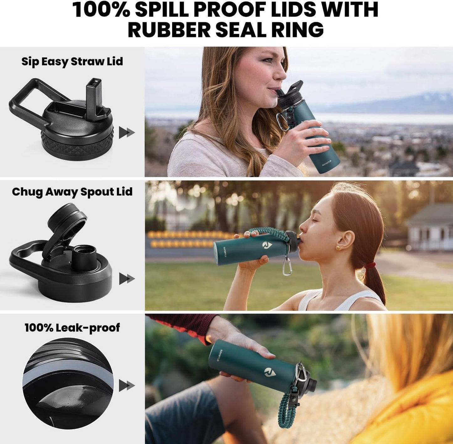 Insulated Water Bottle 20 oz, Triple Wall Vacuum Stainless Steel (Cold for 48 Hrs), Leak Proof & Non-BPA, Kids Water Bottle Jug for School with Straw Spout Lids, Dark Green