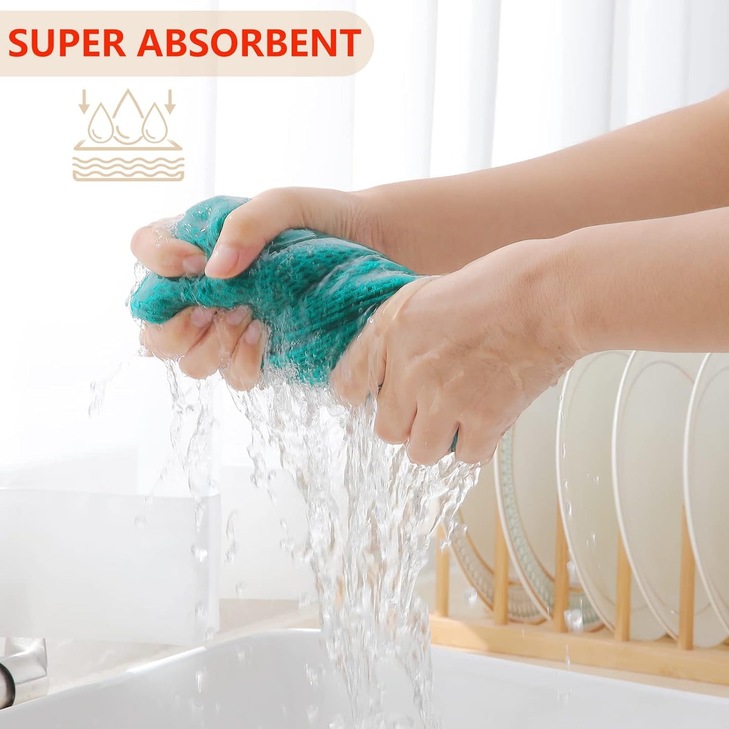 Homaxy 100% Cotton Waffle Weave Kitchen Dish Towels, Ultra Soft Absorbent Quick Drying Cleaning Towel, 13 x 28 Inches, 8-Pack, Teal