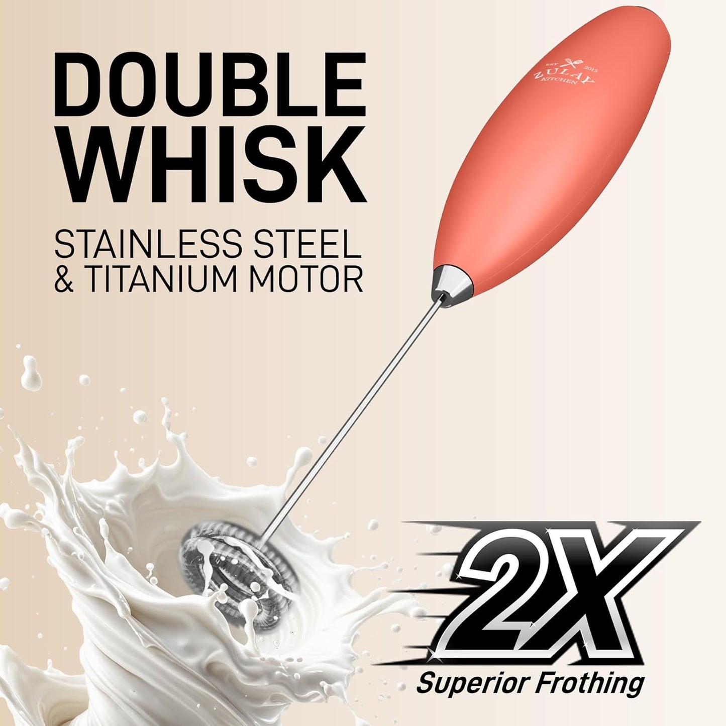Zulay Kitchen Double Whisk Milk Frother – Handheld Foam Maker for Coffee, Lattes, Matcha, Hot Chocolate & Cappuccinos – Whip Creamy Froth in Seconds, Portable & Easy to Use