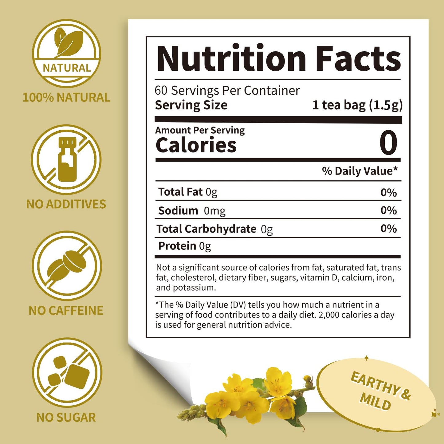 Lynginya Mullein Leaf Tea Bags, 60 Tea Bags (Pack of 2) - Premium Mullein Leaf - Natural Herbal Tea - Earthy & Mild - No Sugar & No Caffeine - Total 120 Bags