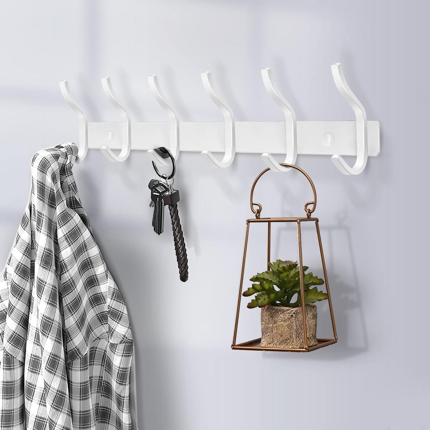 White Wall Hooks Heavy Duty, 12 Inch Coat Hooks Wall Mount with 4 Hooks, 2 Packs Wall Hooks Hangers for Entryway, Bathroom - for Hanging Backpack, Bag, Coat, Purse, Hat, Towel, Clothes