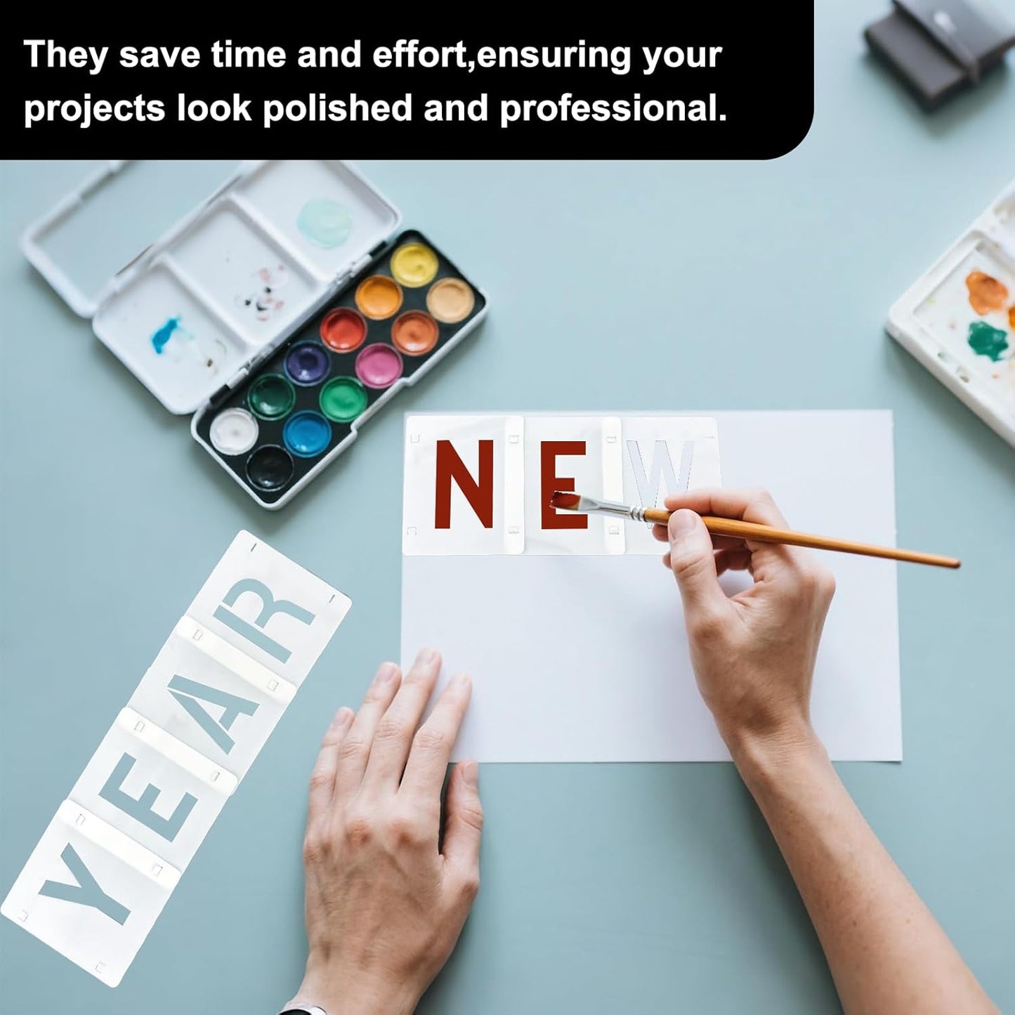 2 Pack - 4 Inch Letter Stencils Set, 72 Reusable Stencils for Painting On Wood, Metal, Walls, Fabric, Rocks with Interlocking, Perfect for Banners, Sign Making & DIY Art (4 inch)