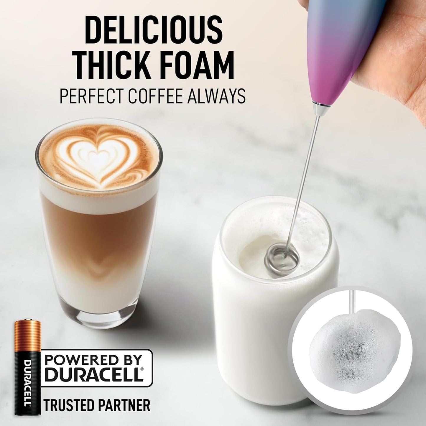 Zulay Kitchen Whisk Milk Frother with 4 Duracell Batteries - Powerful Handheld Foam Maker for Coffee, Lattes, Matcha, Hot Chocolate & Cappuccinos - Whip Creamy Froth in Seconds