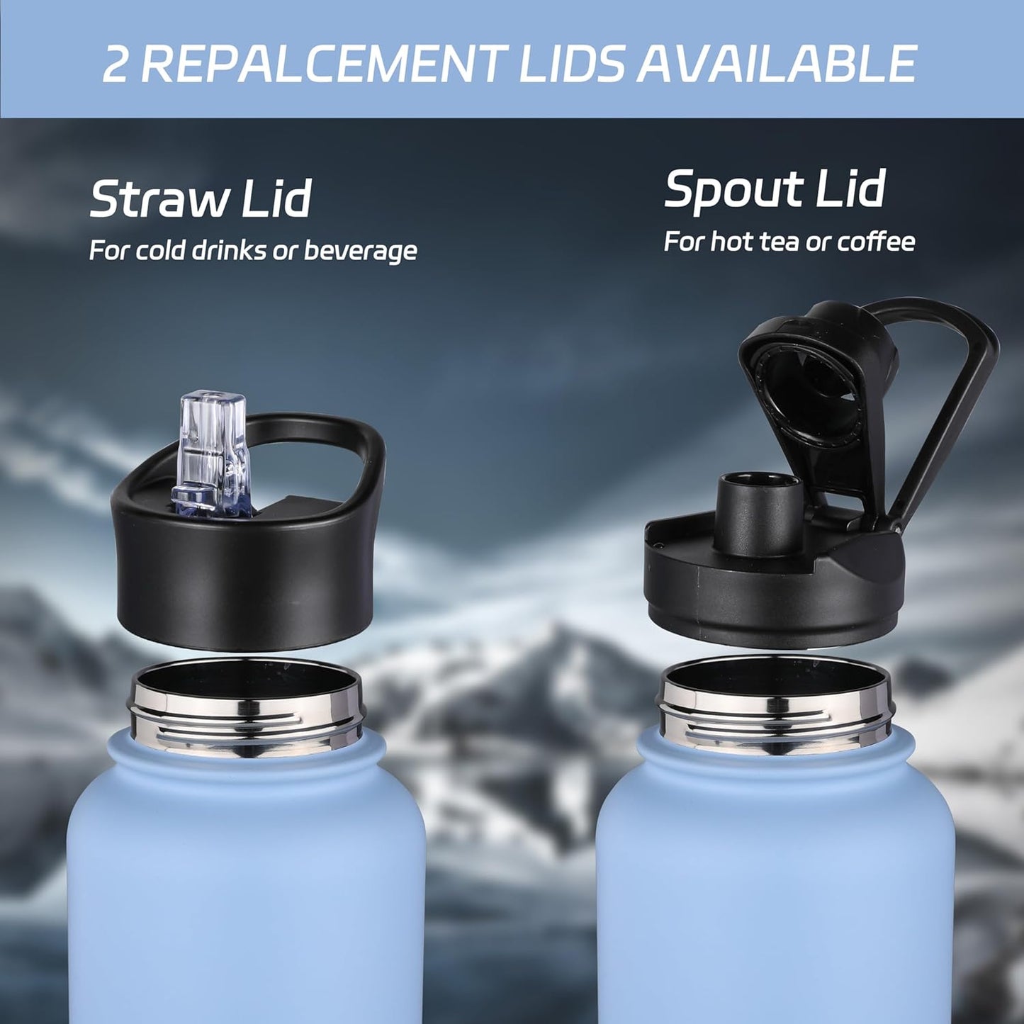 HASLE OUTFITTERS 32 oz Insulated Water Bottle Stainless Steel Double Walled Vacuum Sports Water Bottle with 2 Lids (Straw and Spout Lid) for Gym Camping Hiking(Blue,4)