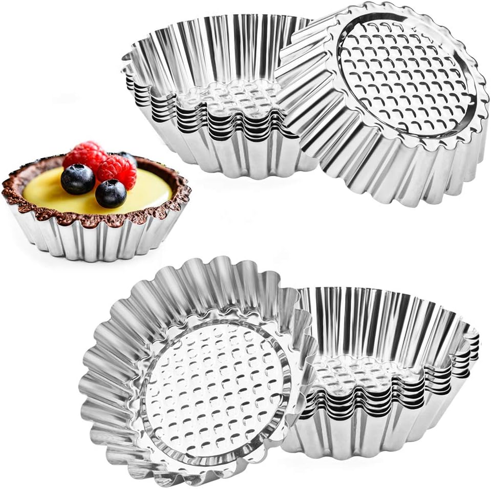 20 Packs Cupcake Mold, 3.8inch Stainless Steel Mini Pie Tartlet Cupcake Cake Muffin Mold Tin Pan Baking Tool