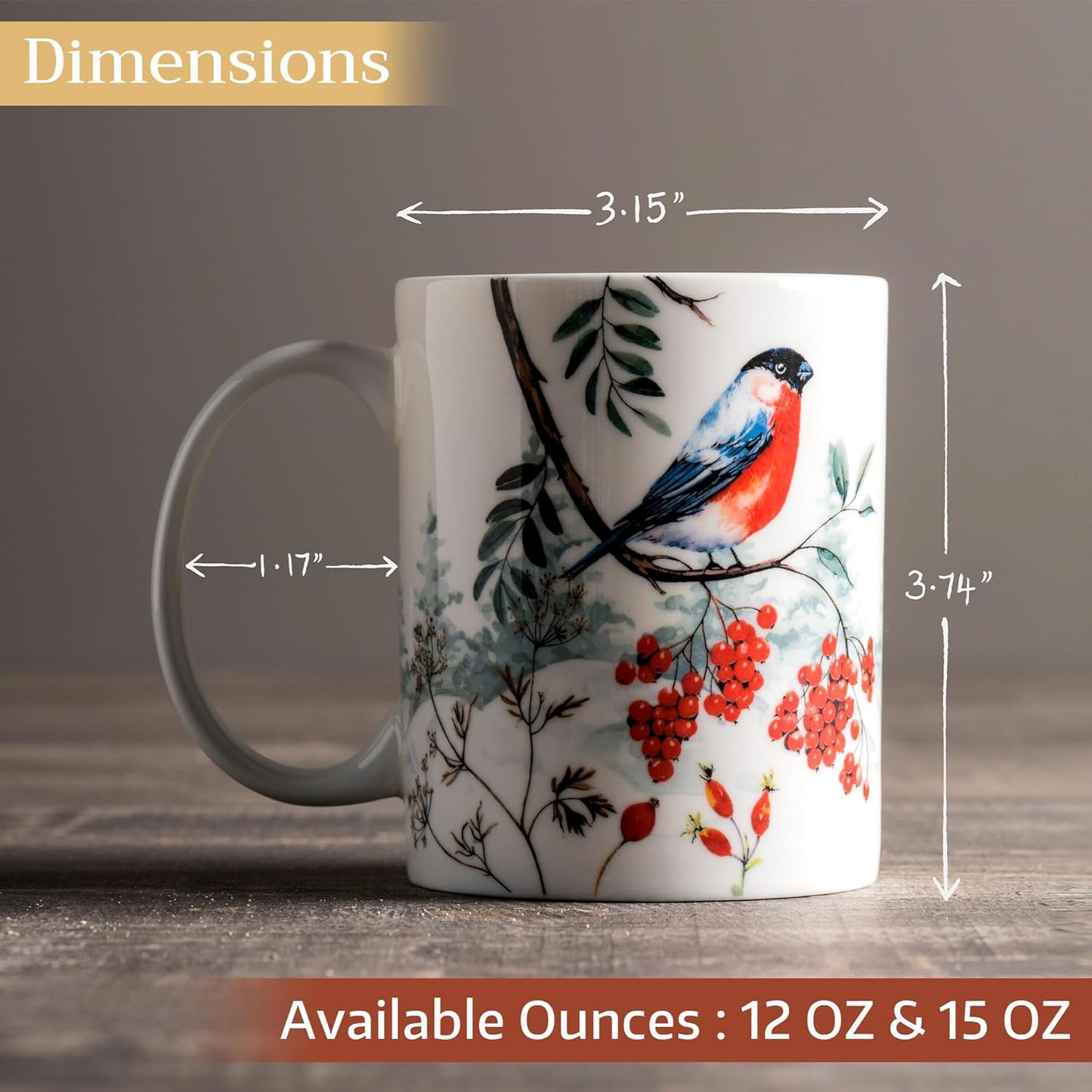 Maison d' Hermine Coffee Mug with Handles Fine Bone China Mugs Pack of One Tea Cups for Hot Beverages Cappuccino Latte Home Restaurant Office Perfect for Gift (Morzine - Morzine, 12 Ounce)