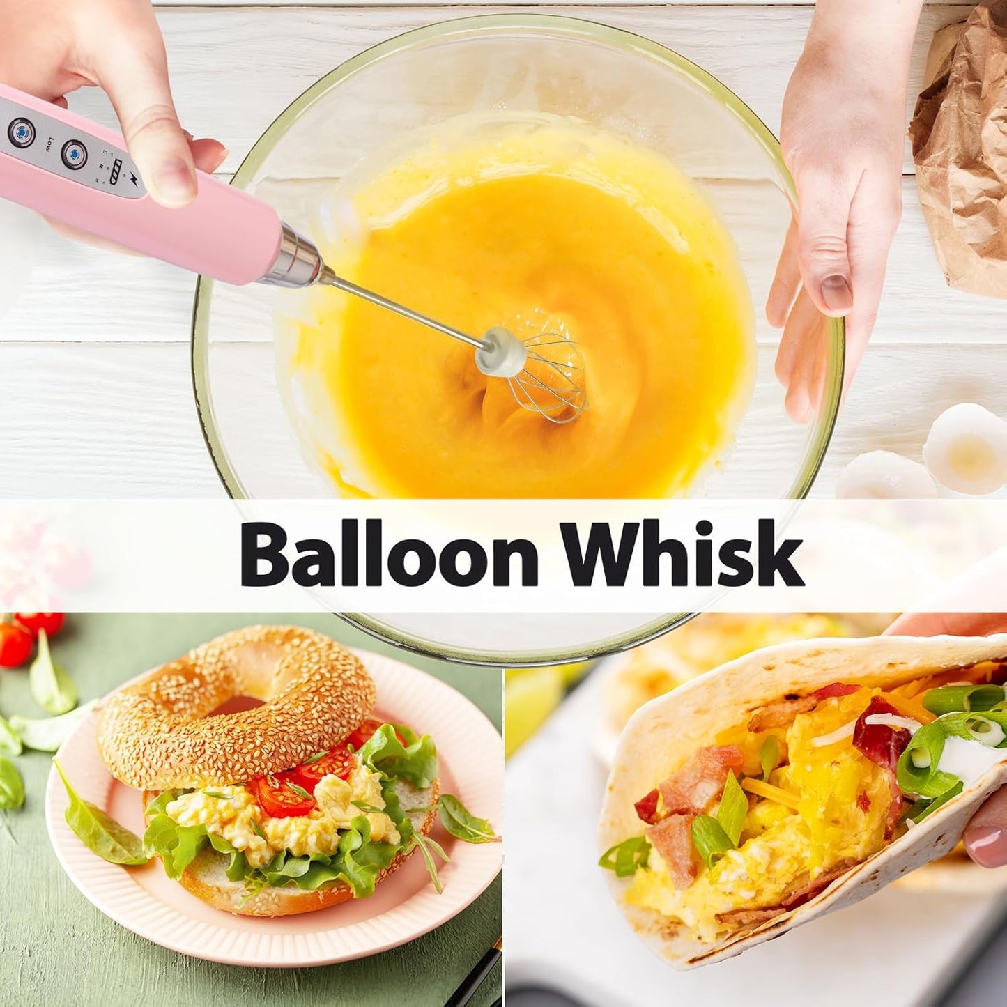 Milk Frother Rechargeable Handheld - Electric Whisk 3 Speed Adjustable, Coffee Frother Wand with 3 Stainless Whisks, Electric Foam Maker, Drink Mixer Blender for Latte Cappuccino Matcha Egg