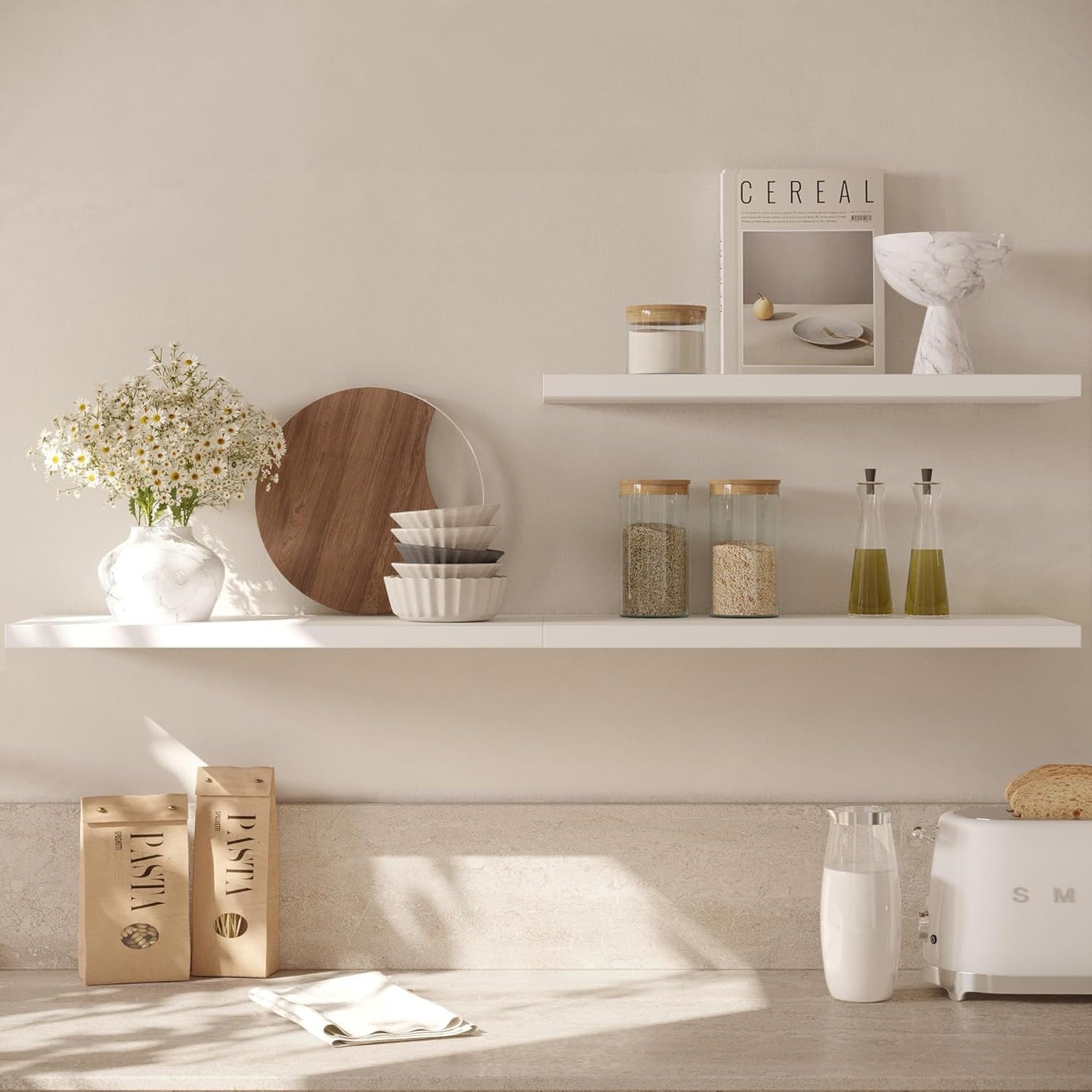 Wall Shelf Set of 1, White Floating Shelves 36 in W x 10 in D x 1 in H, Wooden Floating Wall Shelf with Invisible Brackets for Living Room/Bedroom/Bathroom/Kitchen Storage and Decor