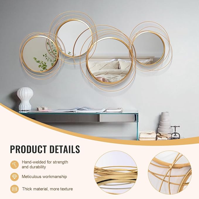 Large Decorative Wall Mirror, Modern Gold Wall Art Mirrors - Image 6