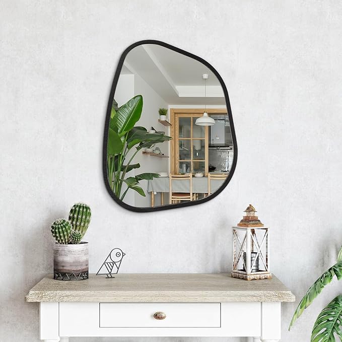 Irregular Wall Mirror Asymmetrical White Mirror Modern Wood Frame Unique Shape - Image 4