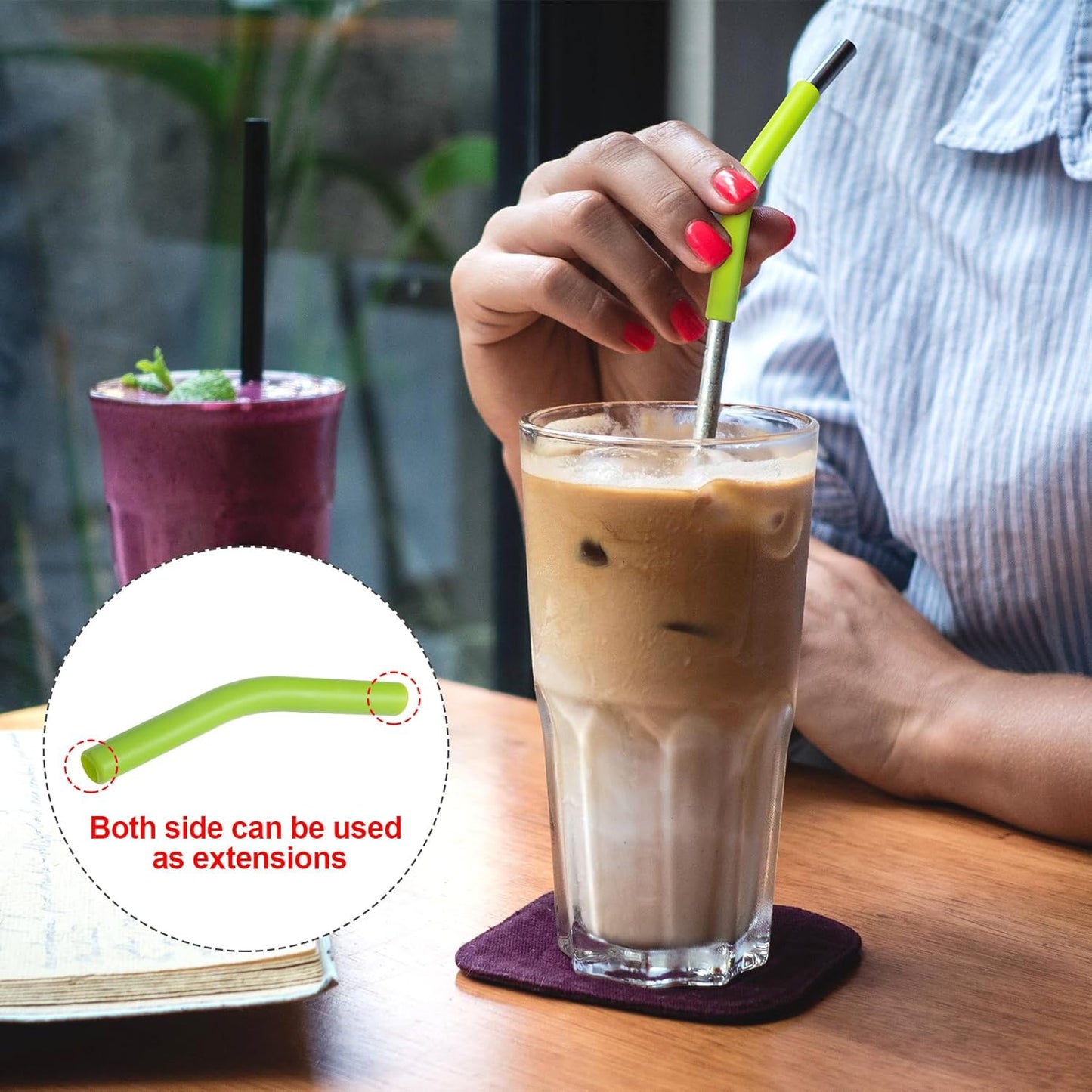 6Pcs Metal Straw Silicone Tips 5/16 IN Wide(8mm Outer Diameter) Food Grade Rubber Straw Covers Green Flex Elbow Replacement Tip for Stainless Steel Metal Straws