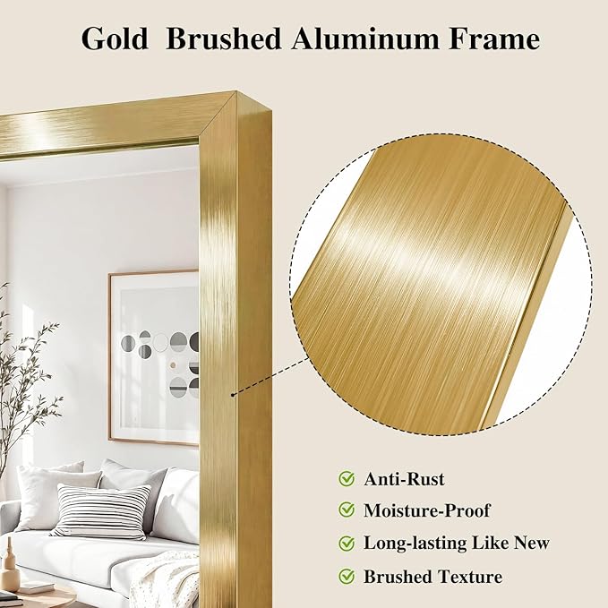 Koonmi Gold Mirrors for Wall, 30x60 Inch Bathroom Mirror, Rectangular Wall - Image 4