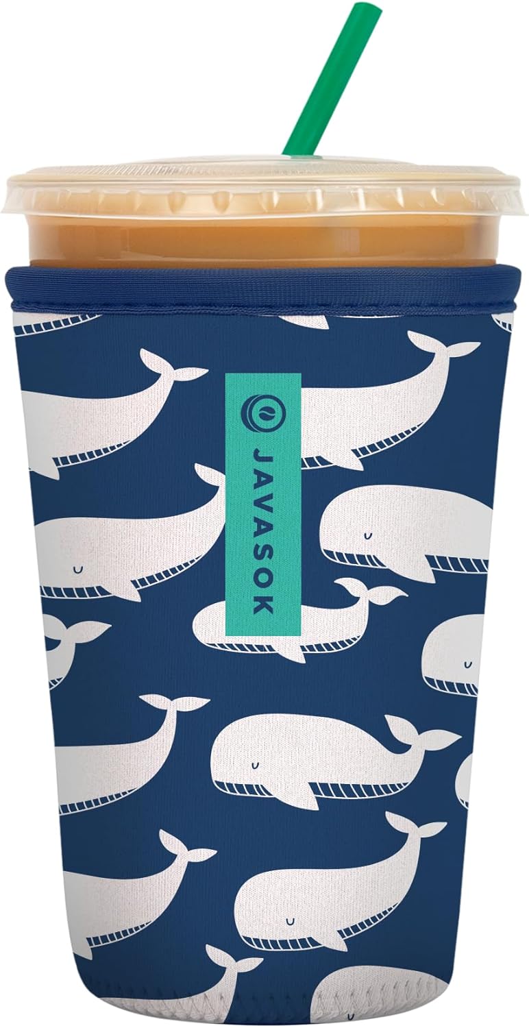 Sok It JavaSok Iced Coffee & Cold Soda Insulated Neoprene Cup Sleeve (Whale of a Time, Medium: 22-28oz)